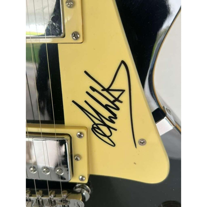 Depeche Mode Alan Wilder, Dave Gahan, Martin Gore, and Andrew Fletcher Black les paul electric guitar signed with proof