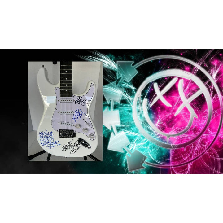 Blink 182 Travis Barker signed with inscription,  Mark Hoppus, Tom DeLonge , Matt Skiba signed with proof