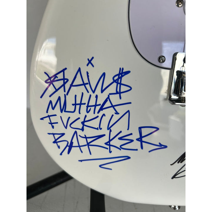 Blink 182 Travis Barker signed with inscription,  Mark Hoppus, Tom DeLonge , Matt Skiba signed with proof