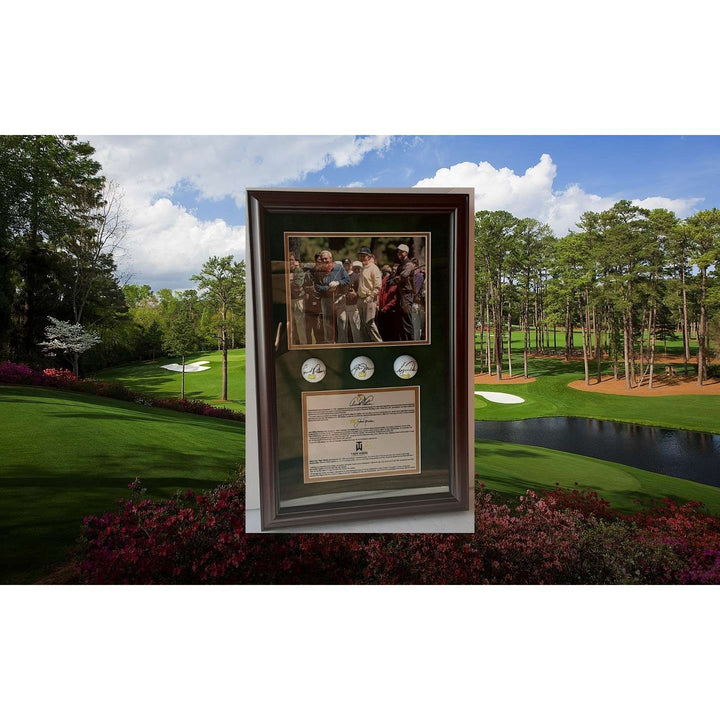 Tiger Woods Jack Nicklaus and Arnold Plamer Masters Golf Balls signed with photo proof