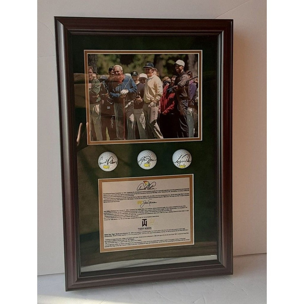 Tiger Woods Jack Nicklaus and Arnold Plamer Masters Golf Balls signed with photo proof