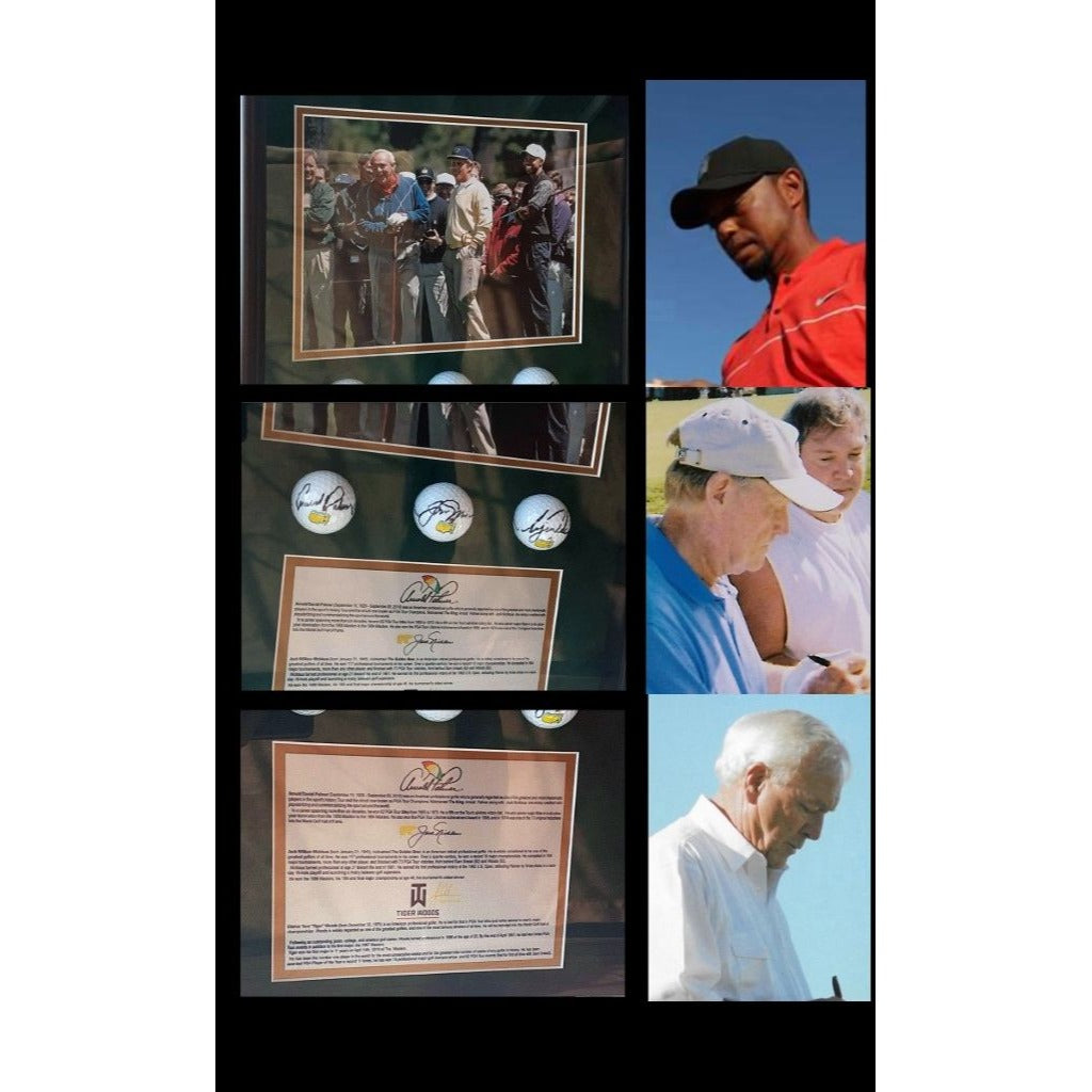 Tiger Woods Jack Nicklaus and Arnold Plamer Masters Golf Balls signed with photo proof