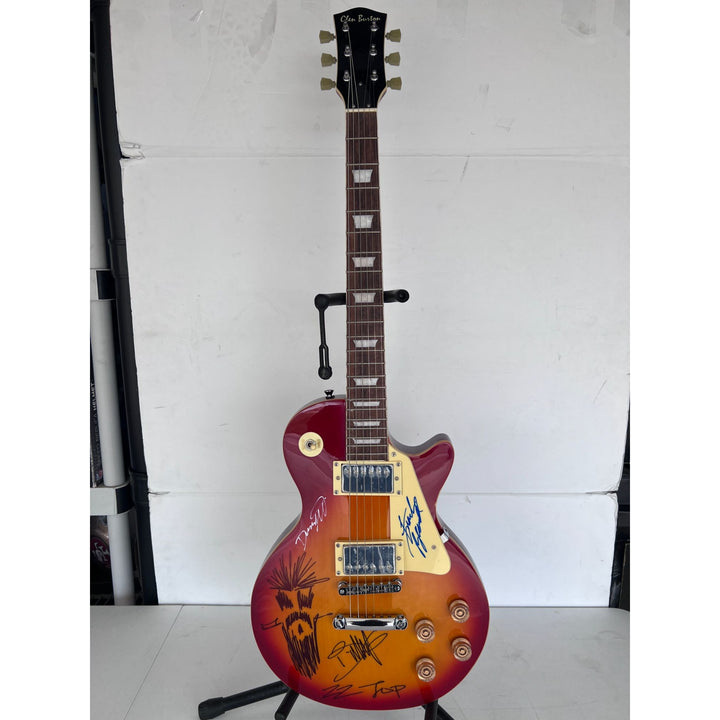 ZZ Top vintage les paul electric guitar Billy Gibbons with sketch Frank Beard Dusty Hill signed with proof.