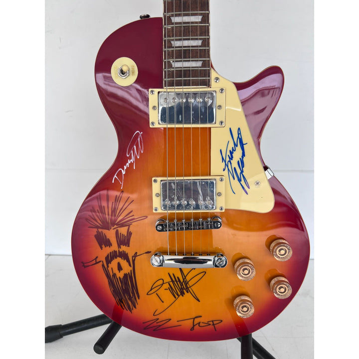 ZZ Top vintage les paul electric guitar Billy Gibbons with sketch Frank Beard Dusty Hill signed with proof.