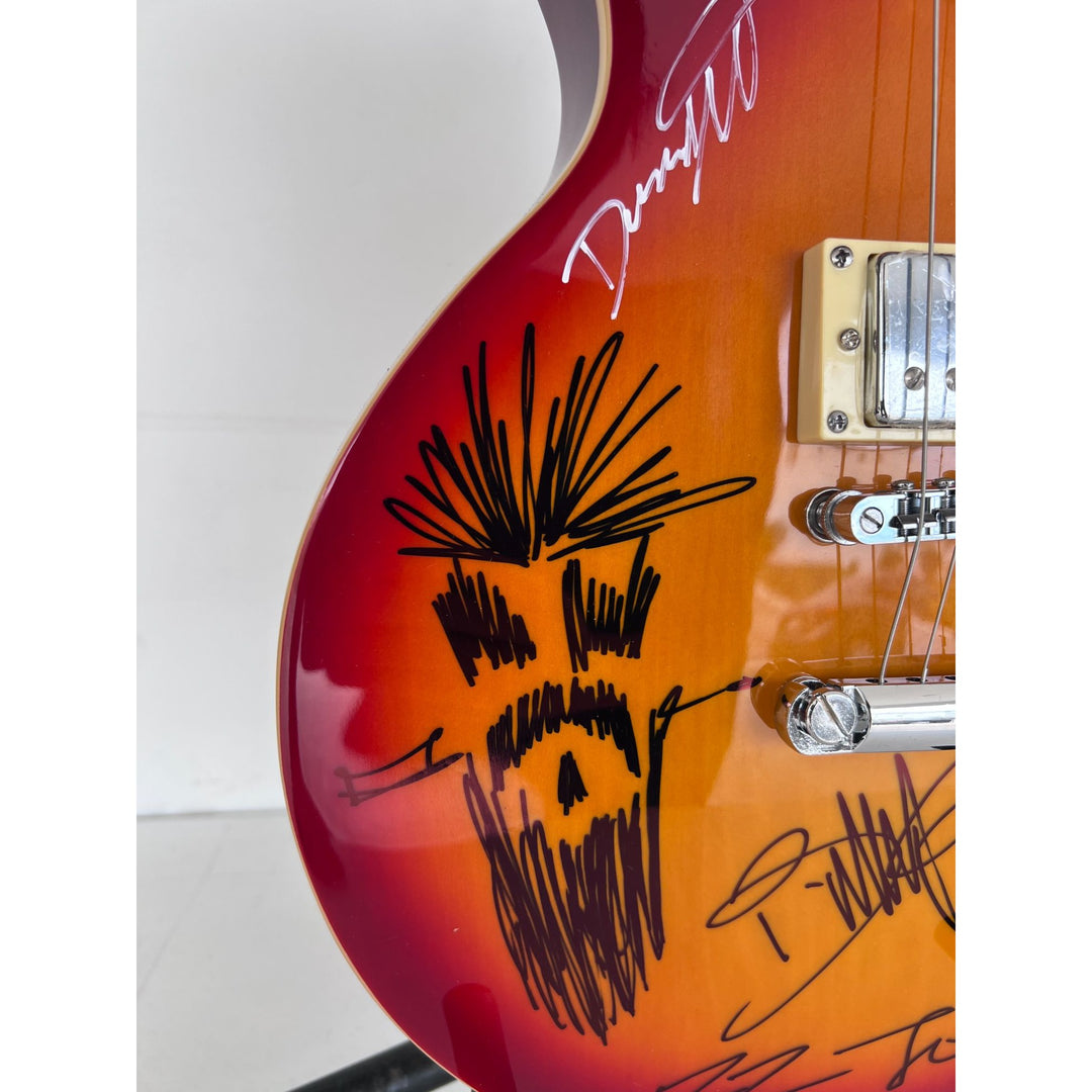 ZZ Top vintage les paul electric guitar Billy Gibbons with sketch Frank Beard Dusty Hill signed with proof.