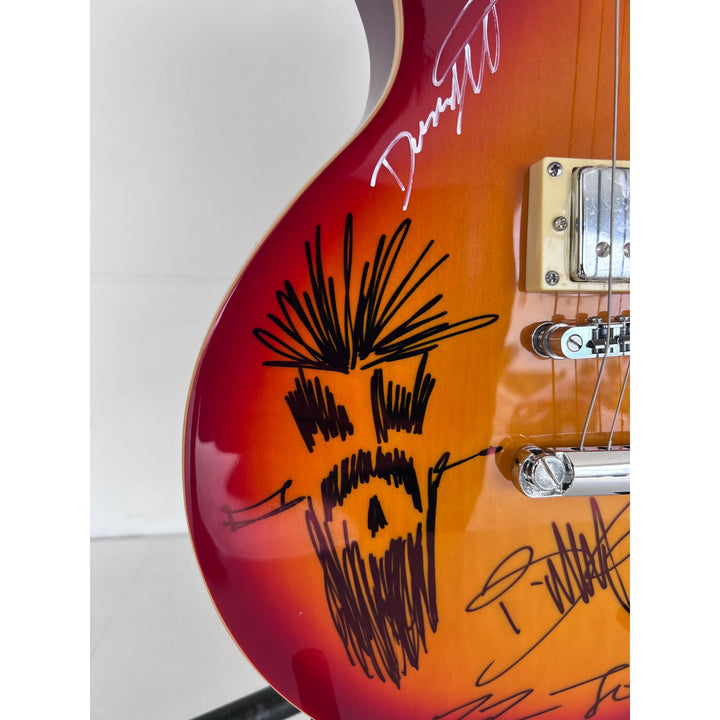 ZZ Top vintage les paul electric guitar Billy Gibbons with sketch Frank Beard Dusty Hill signed with proof.