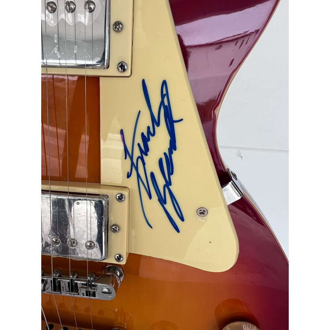 ZZ Top vintage les paul electric guitar Billy Gibbons with sketch Frank Beard Dusty Hill signed with proof.