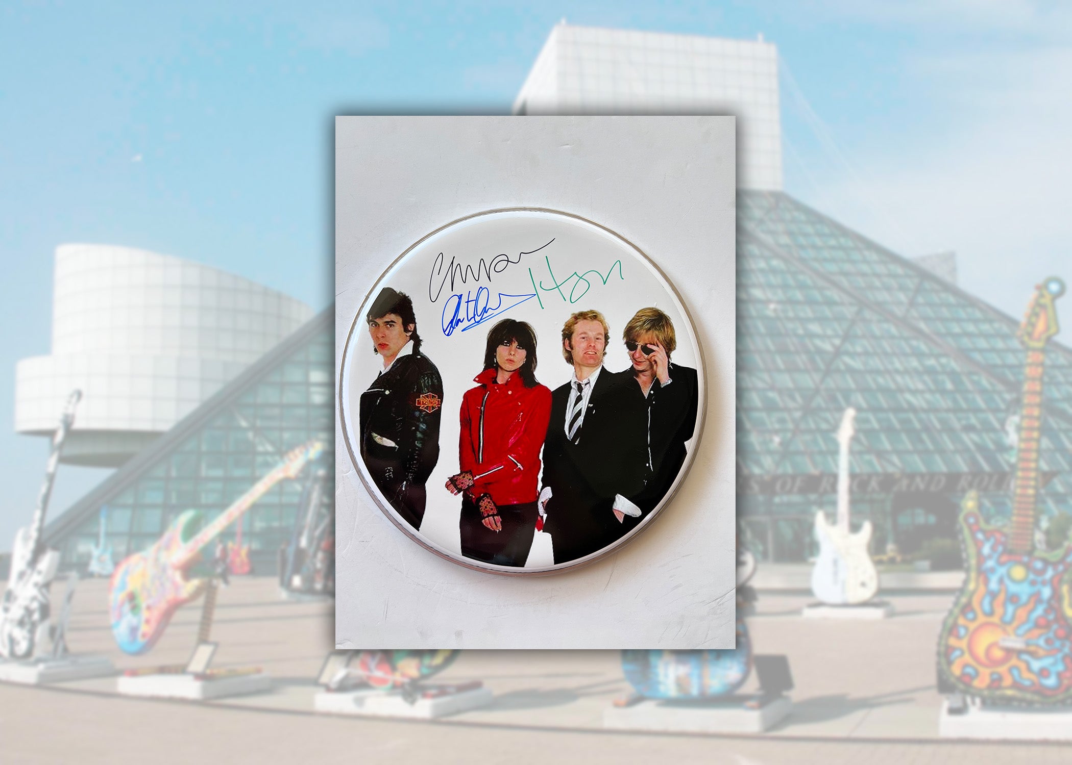 Chrissie Hynde and The Pretenders one-of-a-kind drum head signed with proof