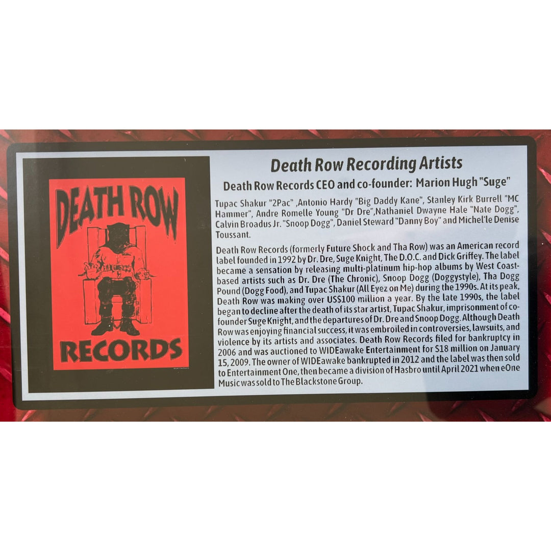 Death Row Records origonal stationary signed by (8) Tupac Shakur (Luxor Hotel Key),Calvin Broadus Jr. "Snoop Dog "34x22 museum quality frame