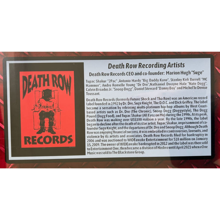 Death Row Records origonal stationary signed by (8) Tupac Shakur (Luxor Hotel Key),Calvin Broadus Jr. "Snoop Dog "34x22 museum quality frame