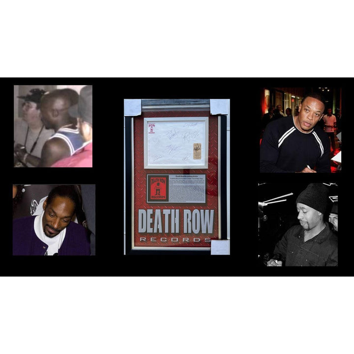 Death Row Records origonal stationary signed by (8) Tupac Shakur (Luxor Hotel Key),Calvin Broadus Jr. "Snoop Dog "34x22 museum quality frame