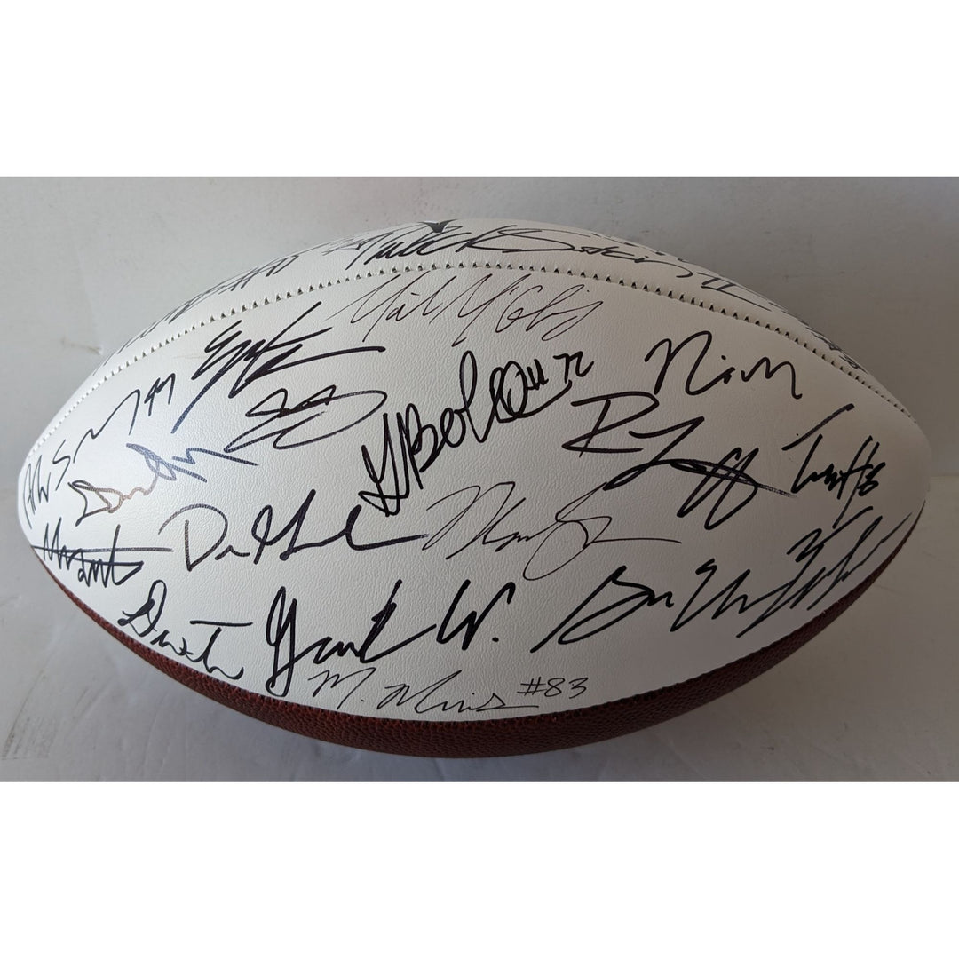 Denver Broncos 2025 team signed full size logo football with proof