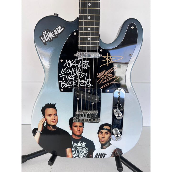 Travis Barker Tom DeLonge Mark Hoppus Blink-182 one of a kind full size telecaster electric guitar signed with proof.