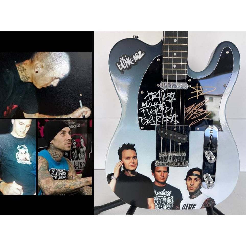 Travis Barker Tom DeLonge Mark Hoppus Blink-182 one of a kind full size telecaster electric guitar signed with proof.