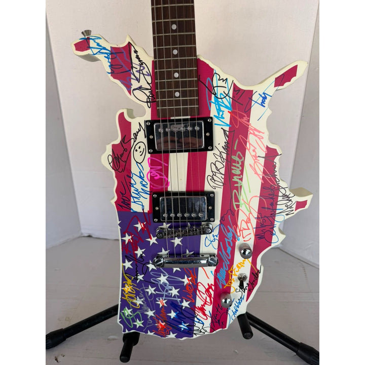 Don Henley James Taylor Neil Young Steven Tyler Stevie Nicks Music Icons USA Map electric guitar signed with proof.