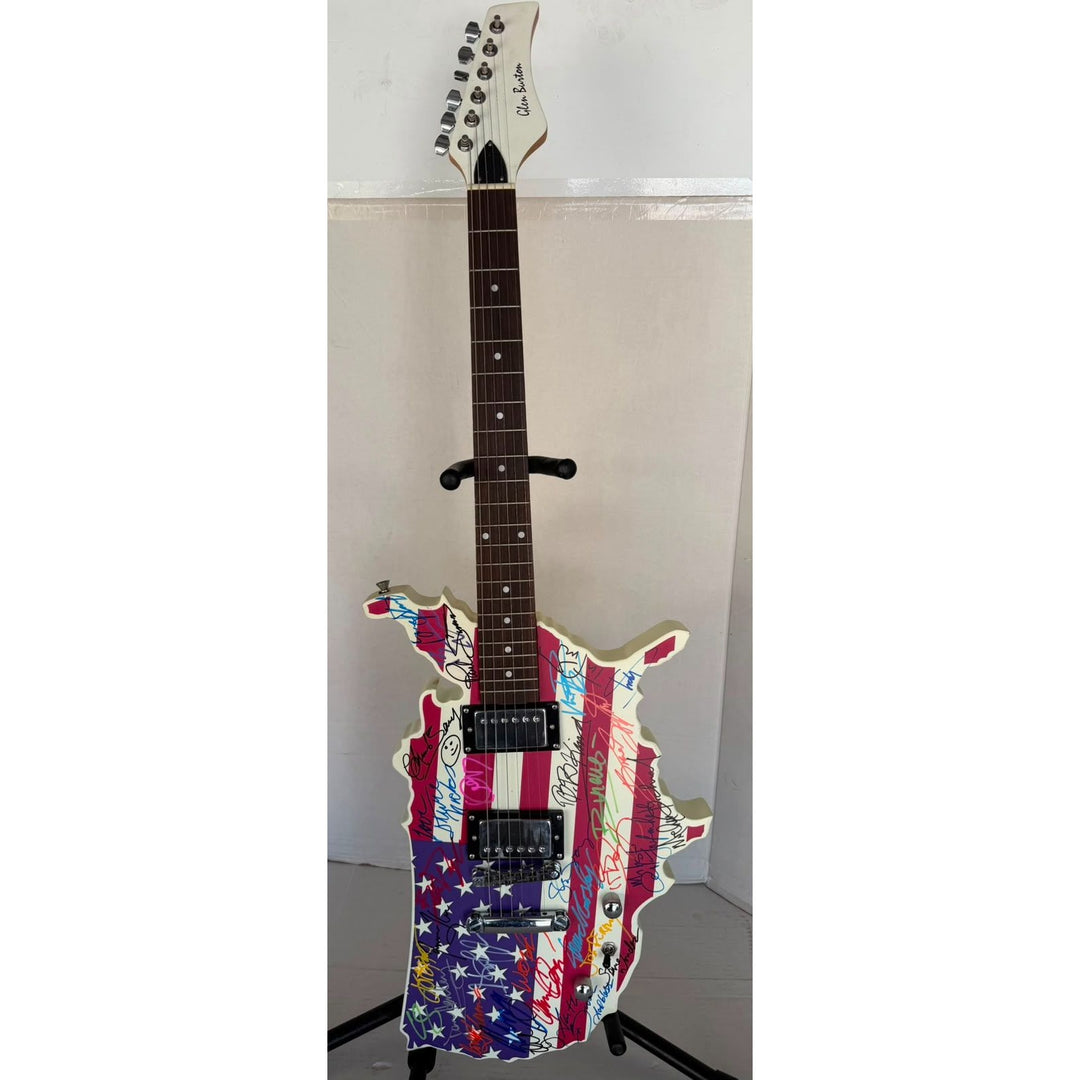 Don Henley James Taylor Neil Young Steven Tyler Stevie Nicks Music Icons USA Map electric guitar signed with proof.