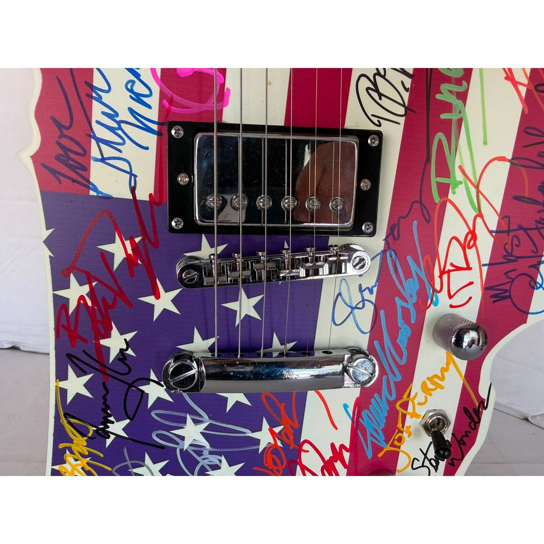 Don Henley James Taylor Neil Young Steven Tyler Stevie Nicks Music Icons USA Map electric guitar signed with proof.