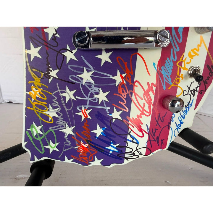 Don Henley James Taylor Neil Young Steven Tyler Stevie Nicks Music Icons USA Map electric guitar signed with proof.