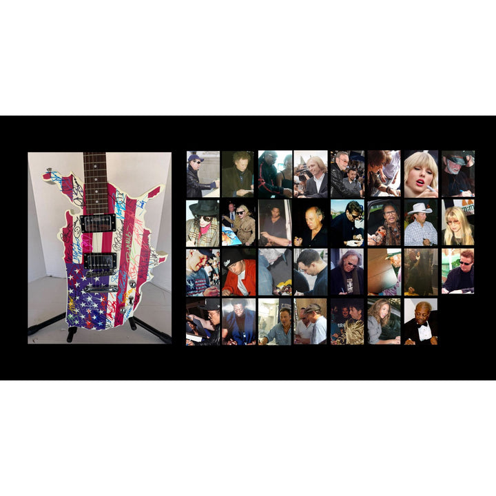 Don Henley James Taylor Neil Young Steven Tyler Stevie Nicks Music Icons USA Map electric guitar signed with proof.