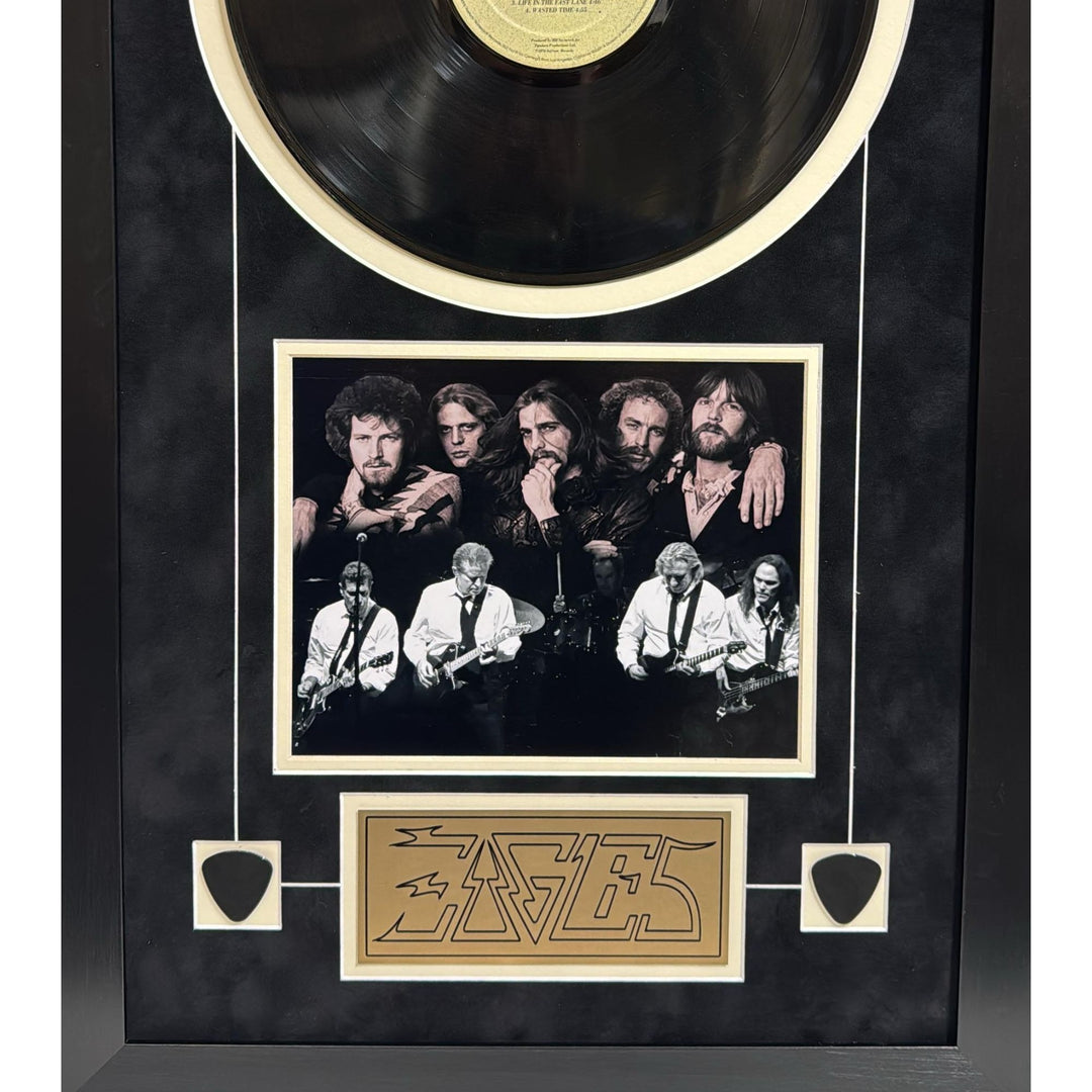 The Eagles Hotel California LP Don Felder Glenn Frey Don Felder Don Henley Randy Meisner Joe Walsh signed & framed 30x38 with proof