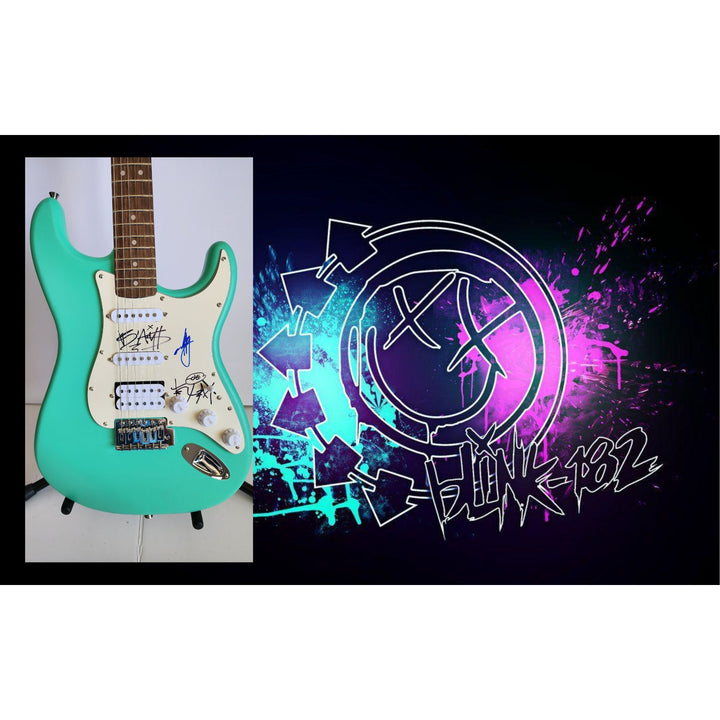 Blink 182 Travis Barker, Mark Hoppus, Tom De Longe authentic Fender Stratocaster electric guitar signed with proof