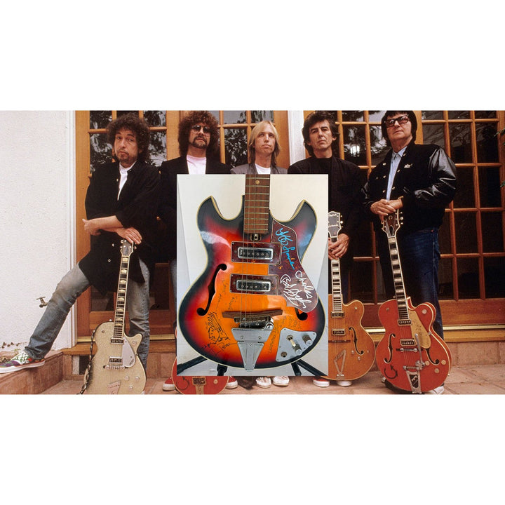 Roy Orbison George Harrison Tom Petty Bob Dylan Jeff Lynne The Traveling Wilburys Kingston Semi Hollowbody 1960's Vintage Burst Electric Gui.