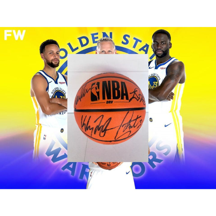 Stephen Curry Klay Thompson Draymont Green Steve Kerr Golden State Warriors Wilson full size basketball signed with proof.