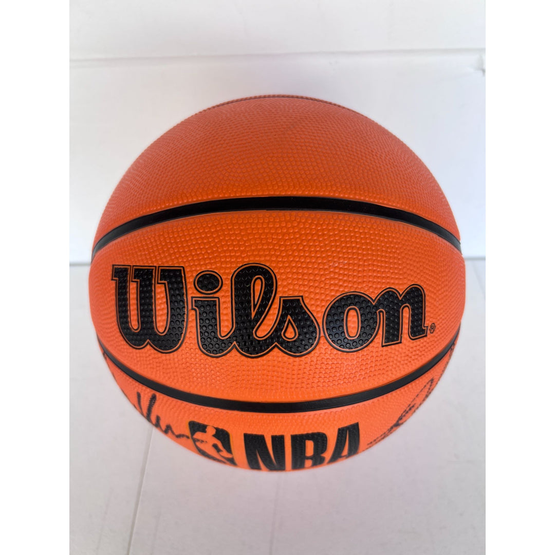 Stephen Curry Klay Thompson Draymont Green Steve Kerr Golden State Warriors Wilson full size basketball signed with proof.