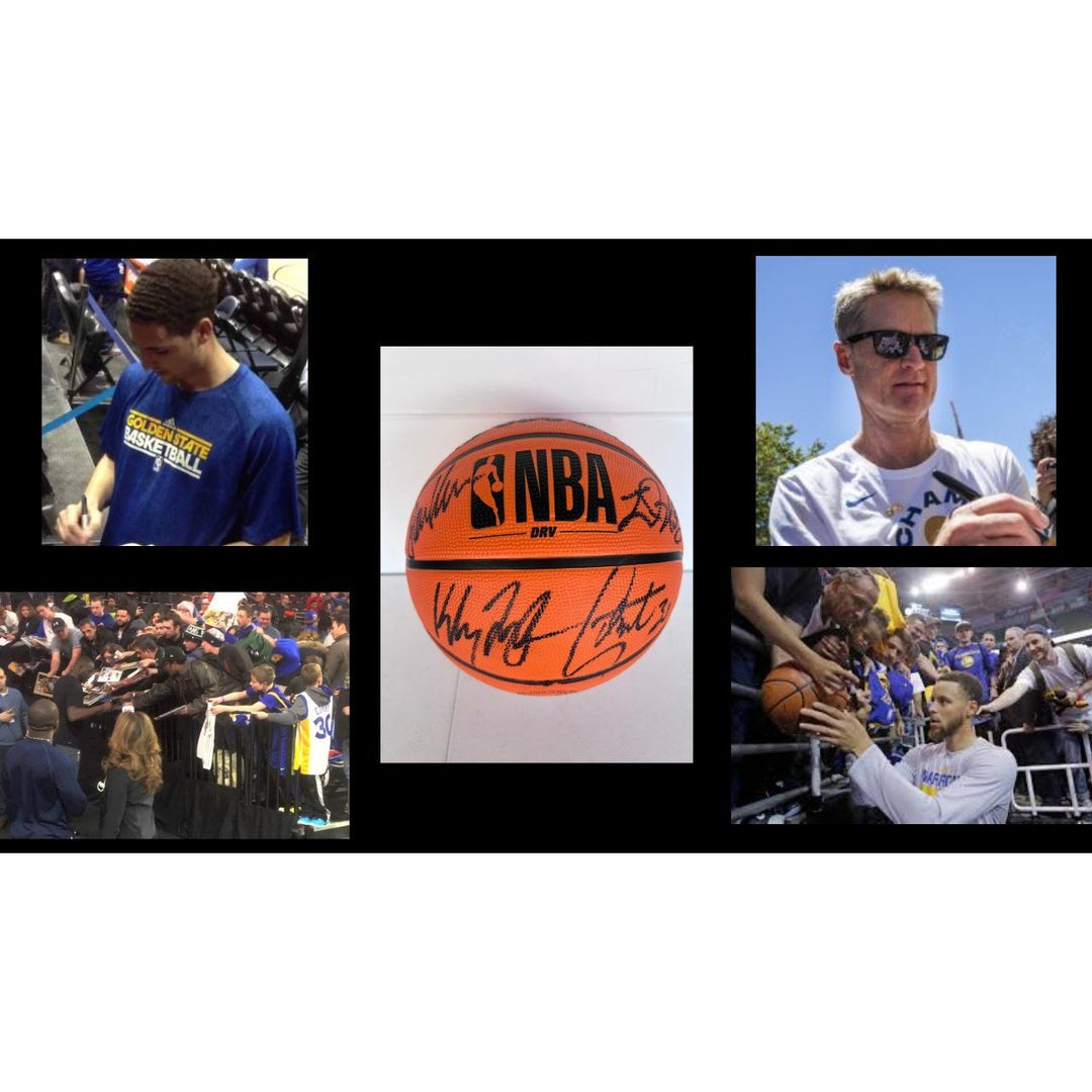 Stephen Curry Klay Thompson Draymont Green Steve Kerr Golden State Warriors Wilson full size basketball signed with proof.