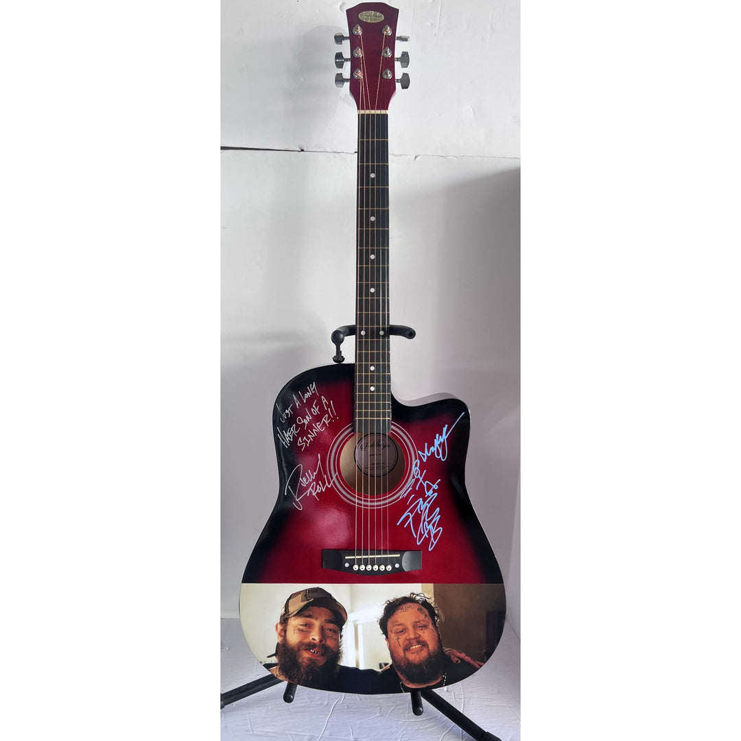 Jelly Roll signed "SON OF A SINNER" Hanswritten Lyric & Post Malone 38' acoustic guitar signed with proof