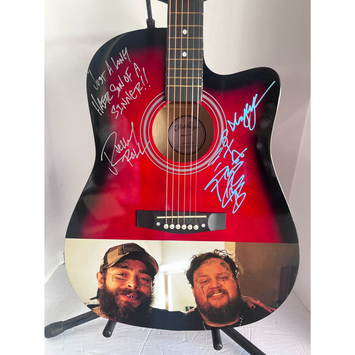 Jelly Roll signed "SON OF A SINNER" Hanswritten Lyric & Post Malone 38' acoustic guitar signed with proof