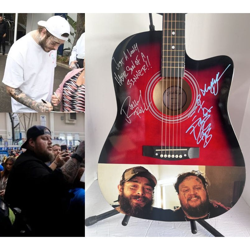 Jelly Roll signed "SON OF A SINNER" Hanswritten Lyric & Post Malone 38' acoustic guitar signed with proof