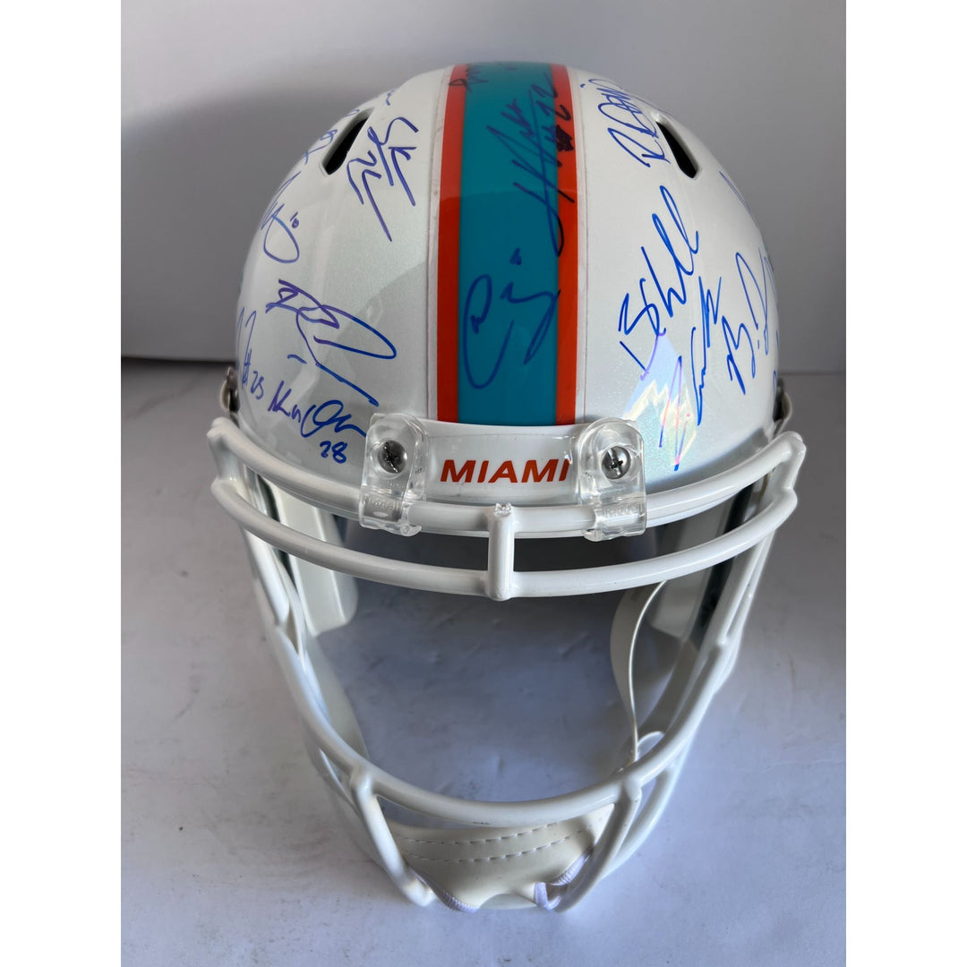 Tua Tagovailoa Tyreek Hill 2022/23 Miami Dolphins team signed helmet Riddell Speed full size helmet signed with proof