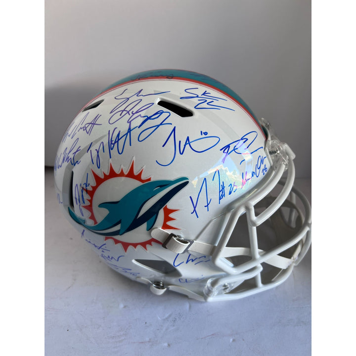 Tua Tagovailoa Tyreek Hill 2022/23 Miami Dolphins team signed helmet Riddell Speed full size helmet signed with proof