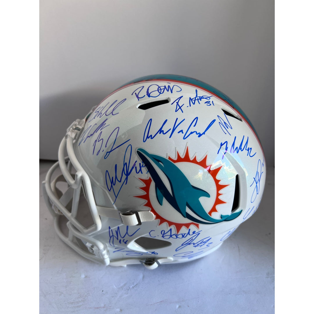 Tua Tagovailoa Tyreek Hill 2022/23 Miami Dolphins team signed helmet Riddell Speed full size helmet signed with proof