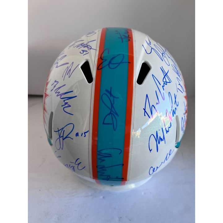 Tua Tagovailoa Tyreek Hill 2022/23 Miami Dolphins team signed helmet Riddell Speed full size helmet signed with proof