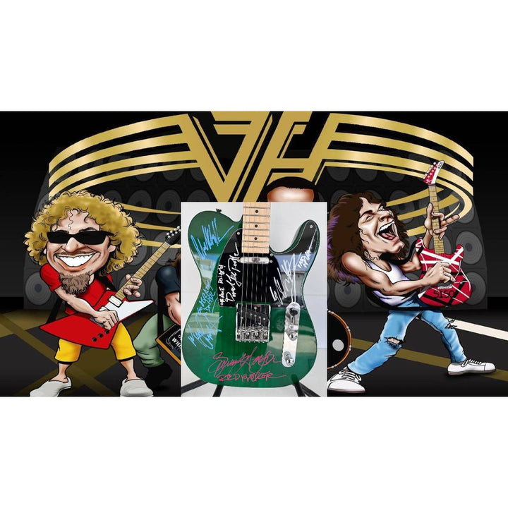 Van Halen green telecaster electric guitar Eddie & Alex Van Halen, Michael Anthony, David Lee Roth Sammy Hagar signed with proof..