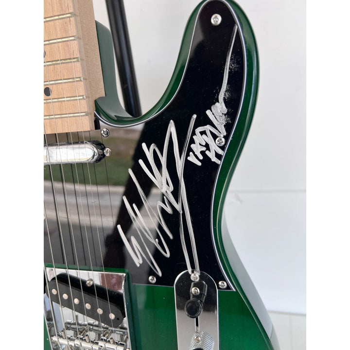 Van Halen green telecaster electric guitar Eddie & Alex Van Halen, Michael Anthony, David Lee Roth Sammy Hagar signed with proof..