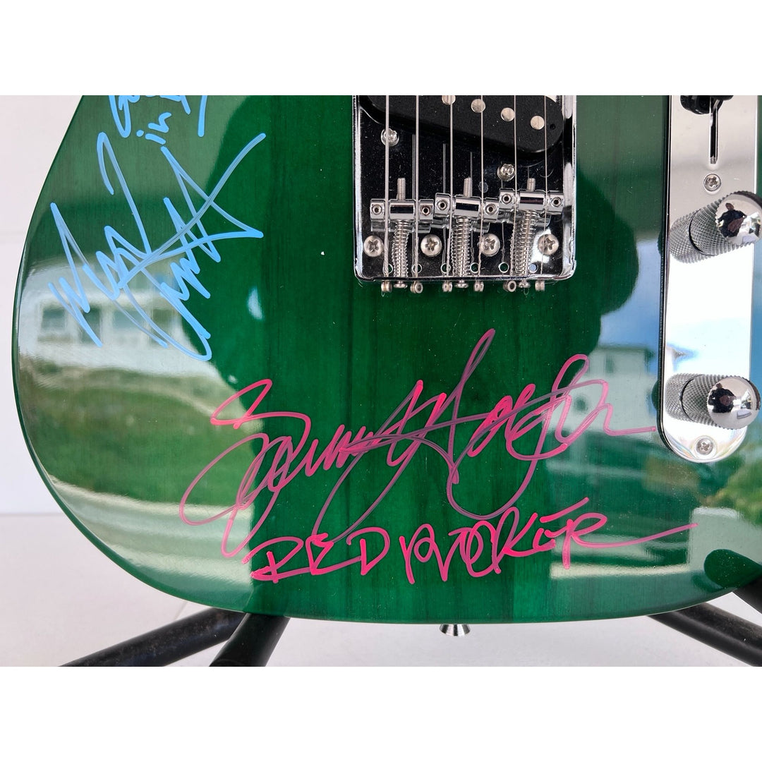 Van Halen green telecaster electric guitar Eddie & Alex Van Halen, Michael Anthony, David Lee Roth Sammy Hagar signed with proof..