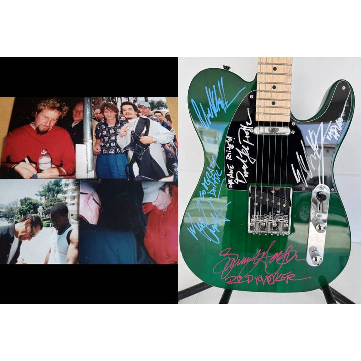Van Halen green telecaster electric guitar Eddie & Alex Van Halen, Michael Anthony, David Lee Roth Sammy Hagar signed with proof..