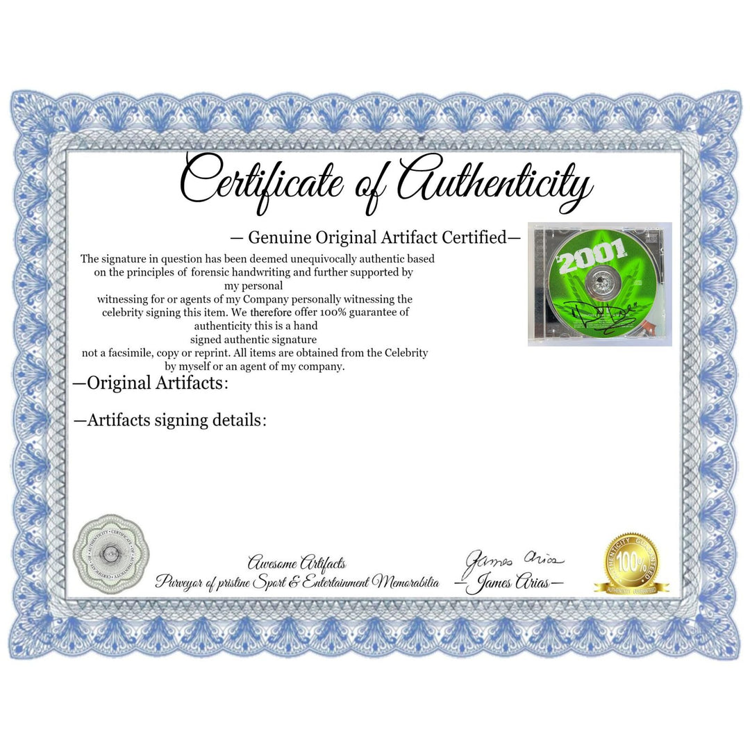 "Dr. Dre" Andre Romell Young "2001" CD jacket & and CD both signed with proof