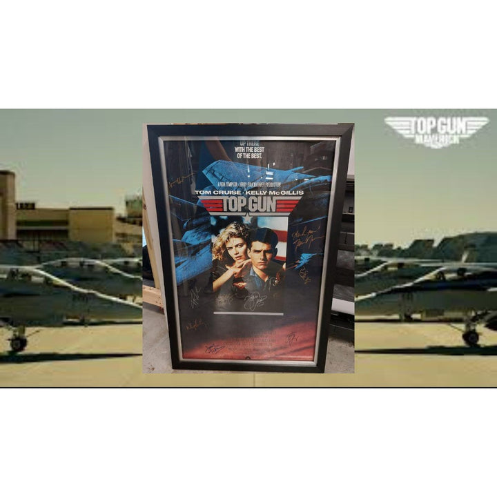 Top Gun Tom Cruise Val Kilmer, Kelly McGillis, Terry Nunn, Kenny Loggins 34x26 original movie poster signed and framed 27x39 with proof