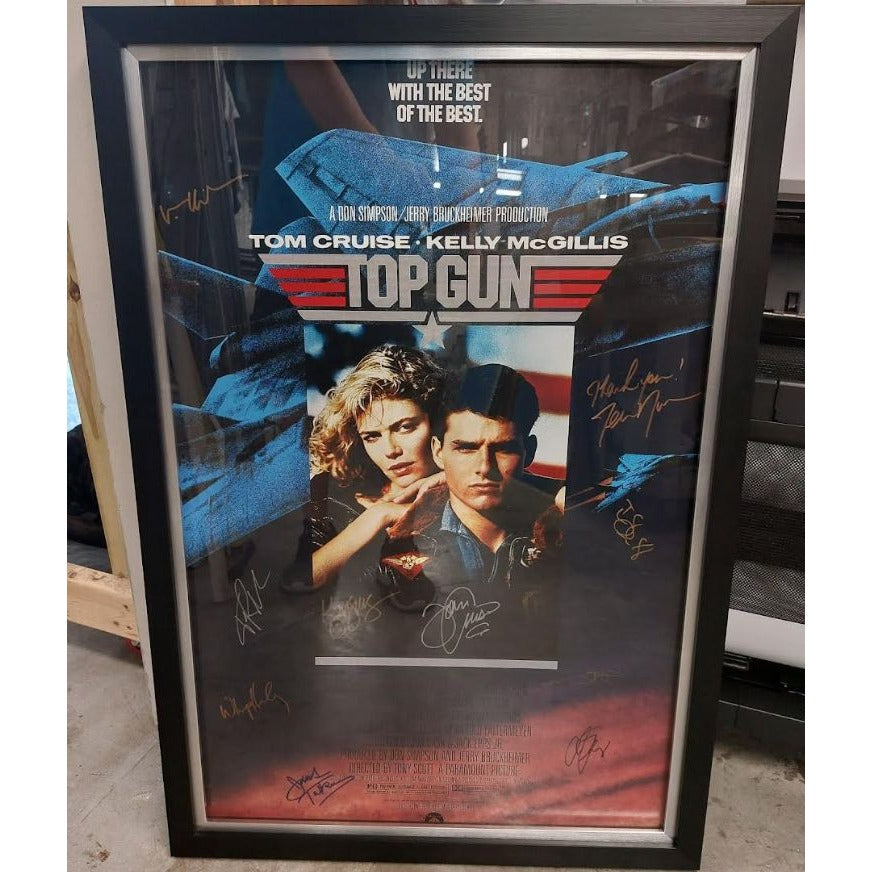Top Gun Tom Cruise Val Kilmer, Kelly McGillis, Terry Nunn, Kenny Loggins 34x26 original movie poster signed and framed 27x39 with proof