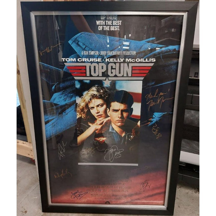 Top Gun Tom Cruise Val Kilmer, Kelly McGillis, Terry Nunn, Kenny Loggins 34x26 original movie poster signed and framed 27x39 with proof