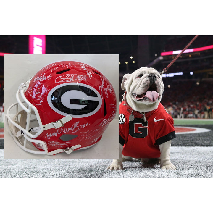 Georgia Bulldogs Stetson Bennett Ladd McConkey, Brock Bowers, Kirby Smart 2022-23 National Champions Riddell full size team signed