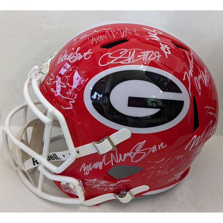 Georgia Bulldogs Stetson Bennett Ladd McConkey, Brock Bowers, Kirby Smart 2022-23 National Champions Riddell full size team signed