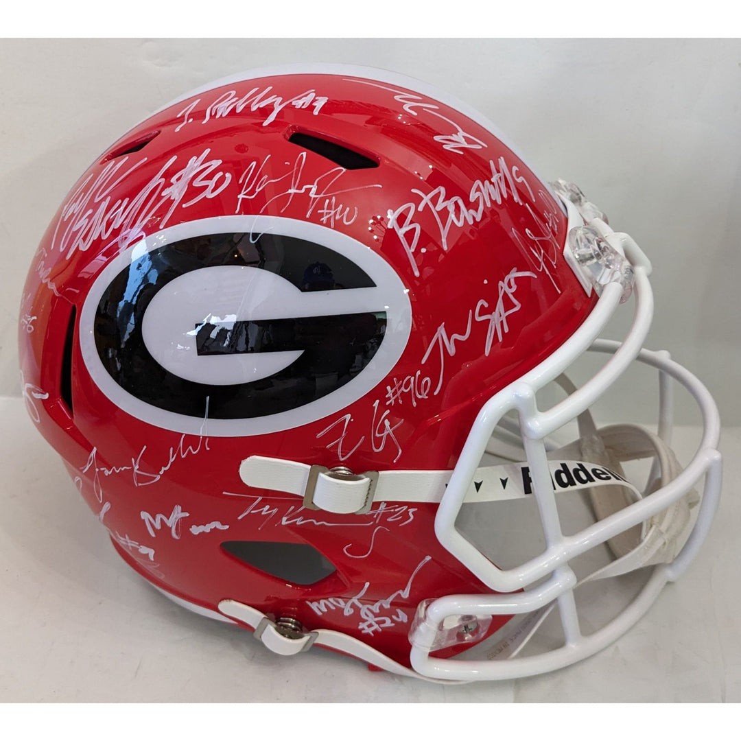Georgia Bulldogs Stetson Bennett Ladd McConkey, Brock Bowers, Kirby Smart 2022-23 National Champions Riddell full size team signed