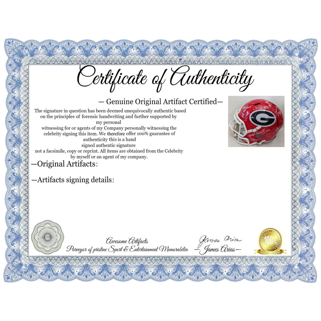 Georgia Bulldogs Stetson Bennett Ladd McConkey, Brock Bowers, Kirby Smart 2022-23 National Champions Riddell full size team signed