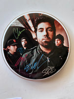 Load image into Gallery viewer, Deftones Chino Moreno, Chi Cheng, Stephen Carpenter one-of-a-kind drum head signed with proof
