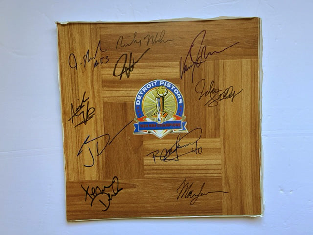 Detroit Pistons 1988-1989 NBA Champ 12x12 parquet wood floorboard signed with proof